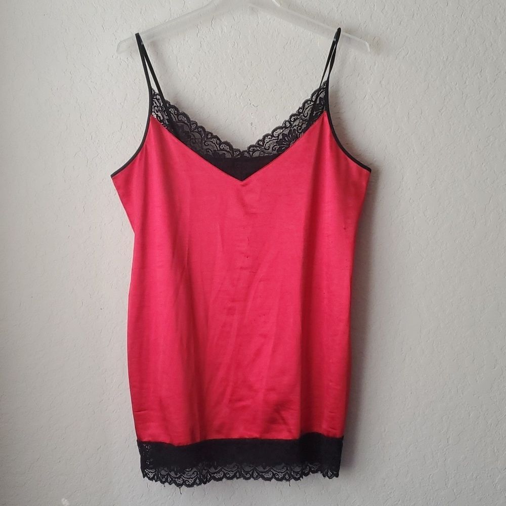 In'Voland Red Satin & Black Lace Chemise | Sexy Plus Size Sleepwear Lingerie 18w